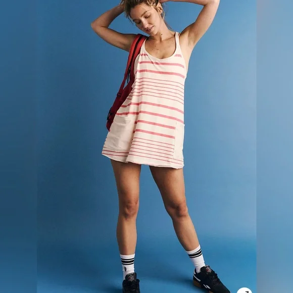 Free People | Hot Shot Mini Printed Dress NWOT | Spring Stripe Ivory - Picture 5 of 11